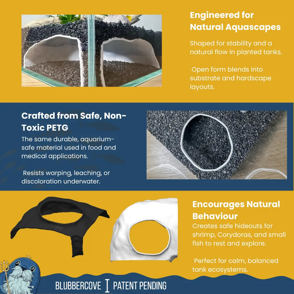 Corner Aquarium Cave Hide for Pleco, Shrimp & Betta | Natural Tank Decor Blubber Cove