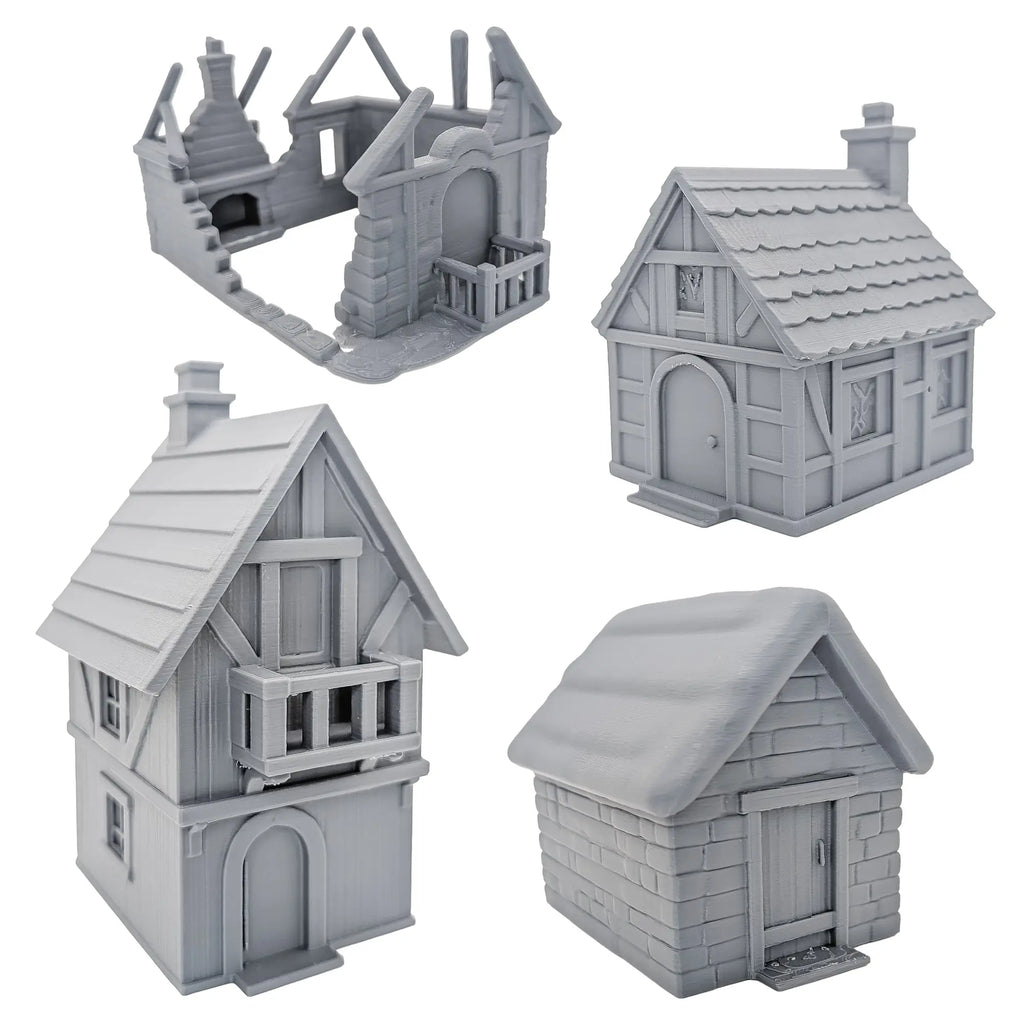28mm Fantasy Village Buildings | DND RPG Scatter Terrain for Wargames Blubber Cove