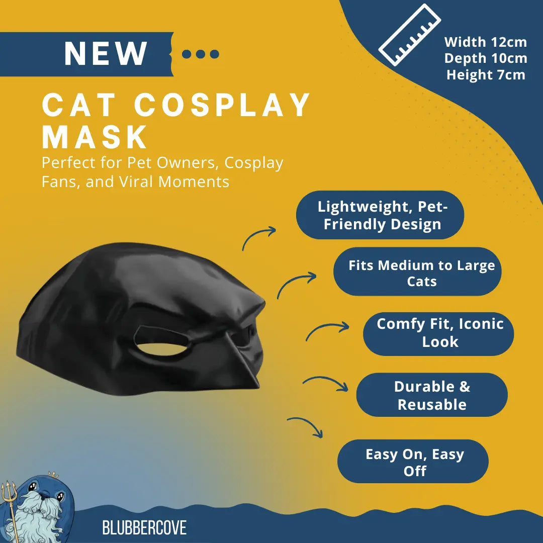 Bat Cat Cosplay Mask – Funny Cat Costume for TikTok, Halloween, Pet Cosplay, Hero Villain Dress Up Blubber Cove