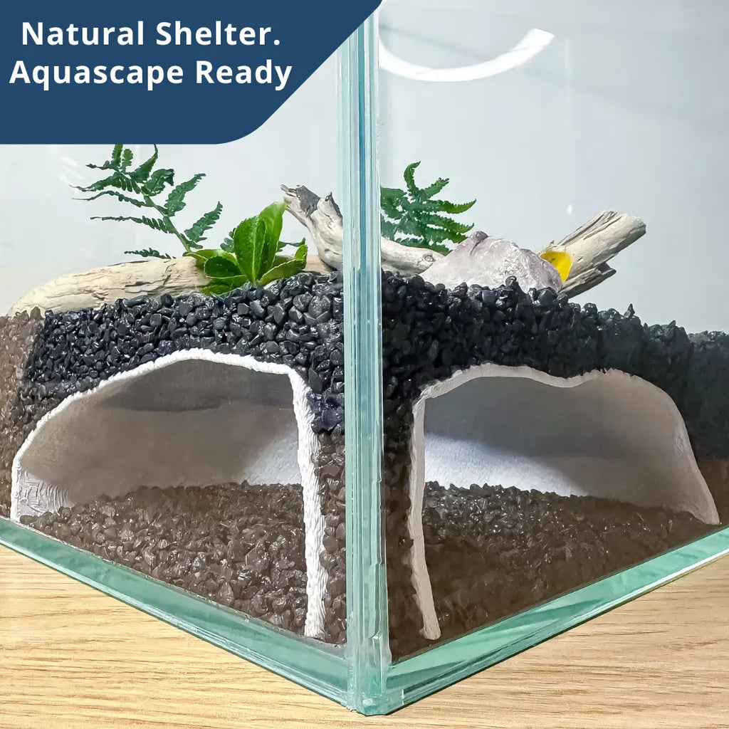 Corner Aquarium Cave Hide for Pleco, Shrimp & Betta | Natural Tank Decor Blubber Cove