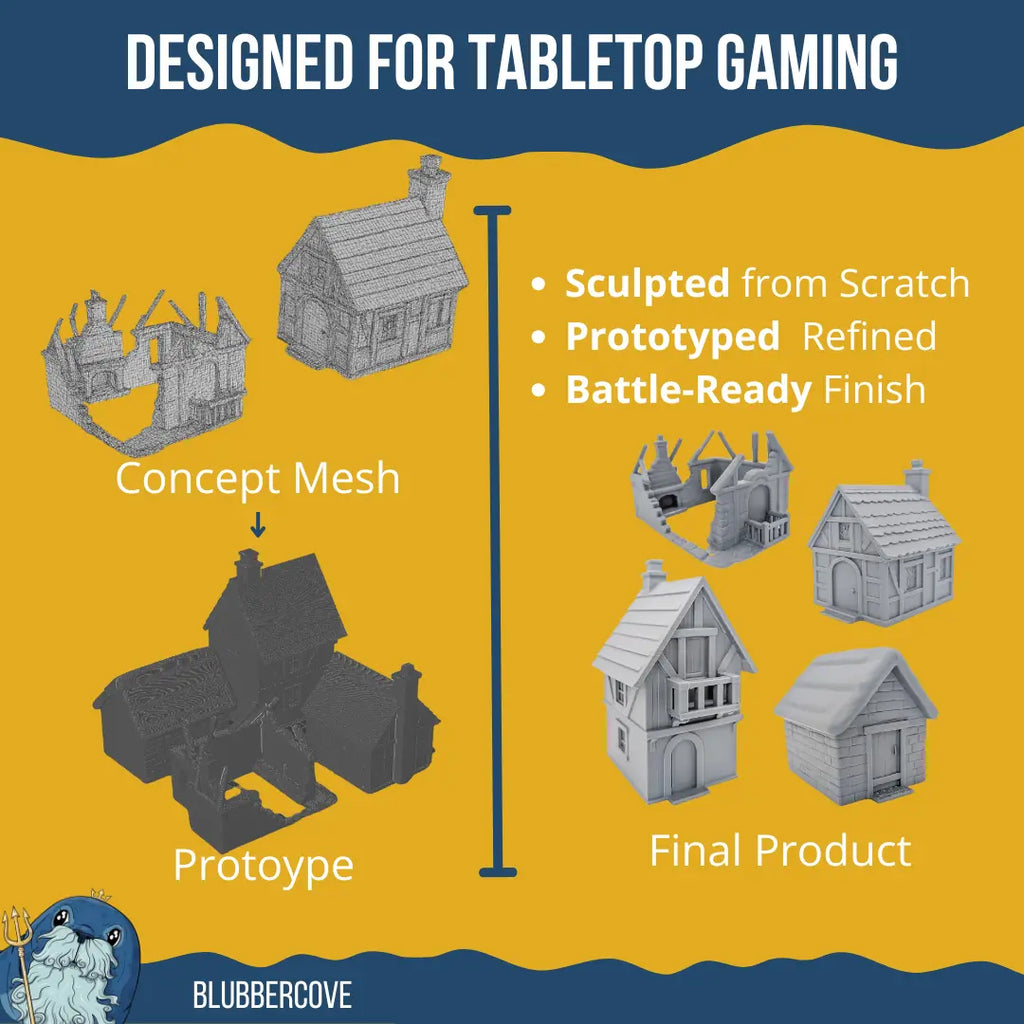 28mm Fantasy Village Buildings | DND RPG Scatter Terrain for Wargames Blubber Cove