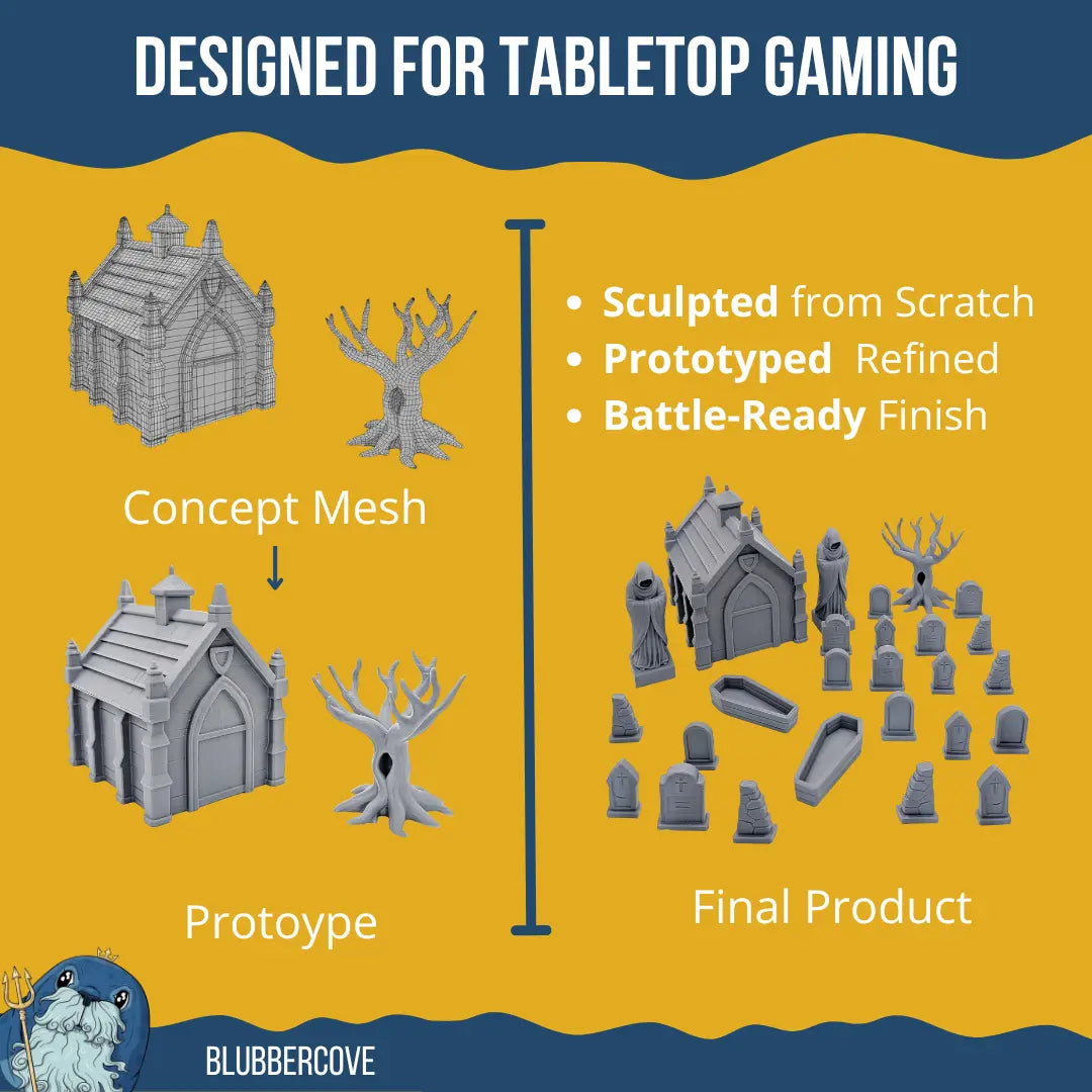 Graveyard Scatter Terrain for DND, RPG & Wargames – Mausoleum & Tombstones Kit Blubber Cove