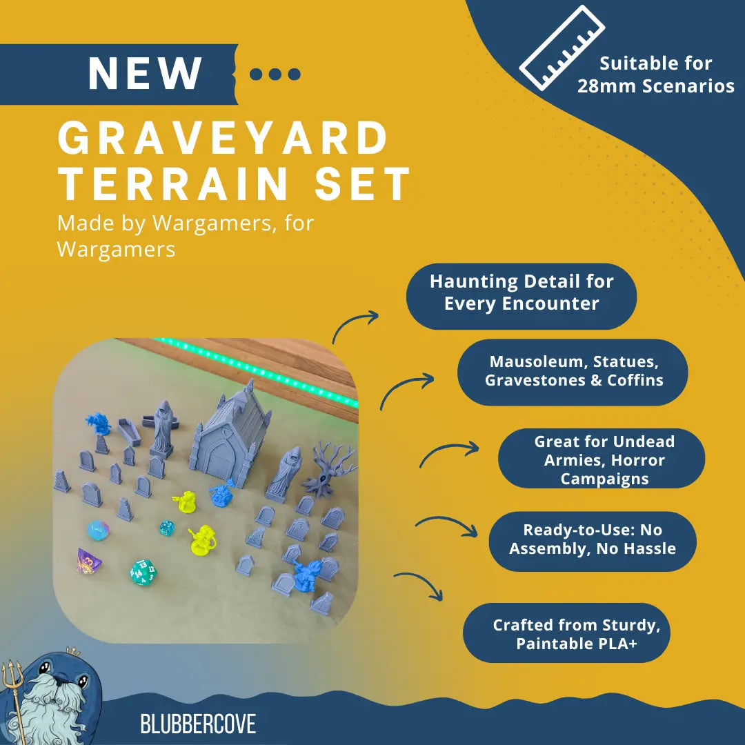 Graveyard Scatter Terrain for DND, RPG & Wargames – Mausoleum & Tombstones Kit Blubber Cove