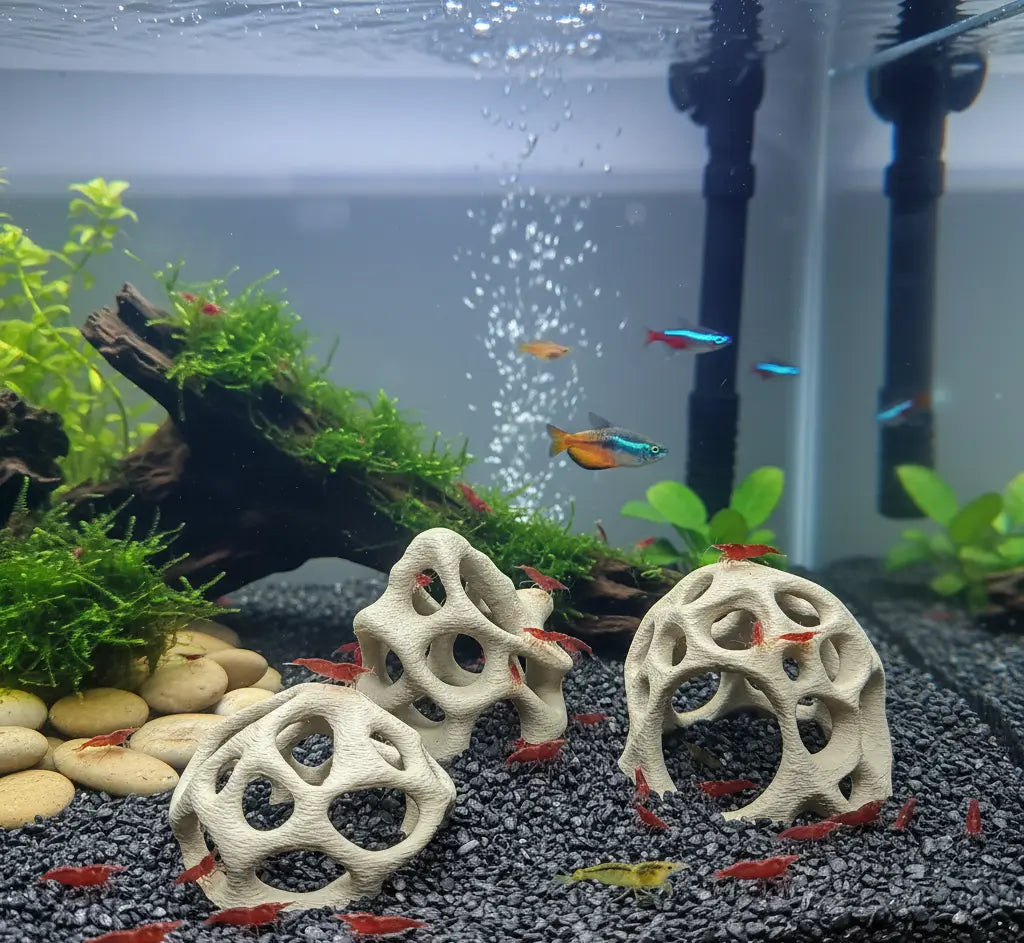 Aquarium Caves Set of 3 – Natural Aquascape Decor for Shrimp, Betta & Nano Fish Blubber Cove