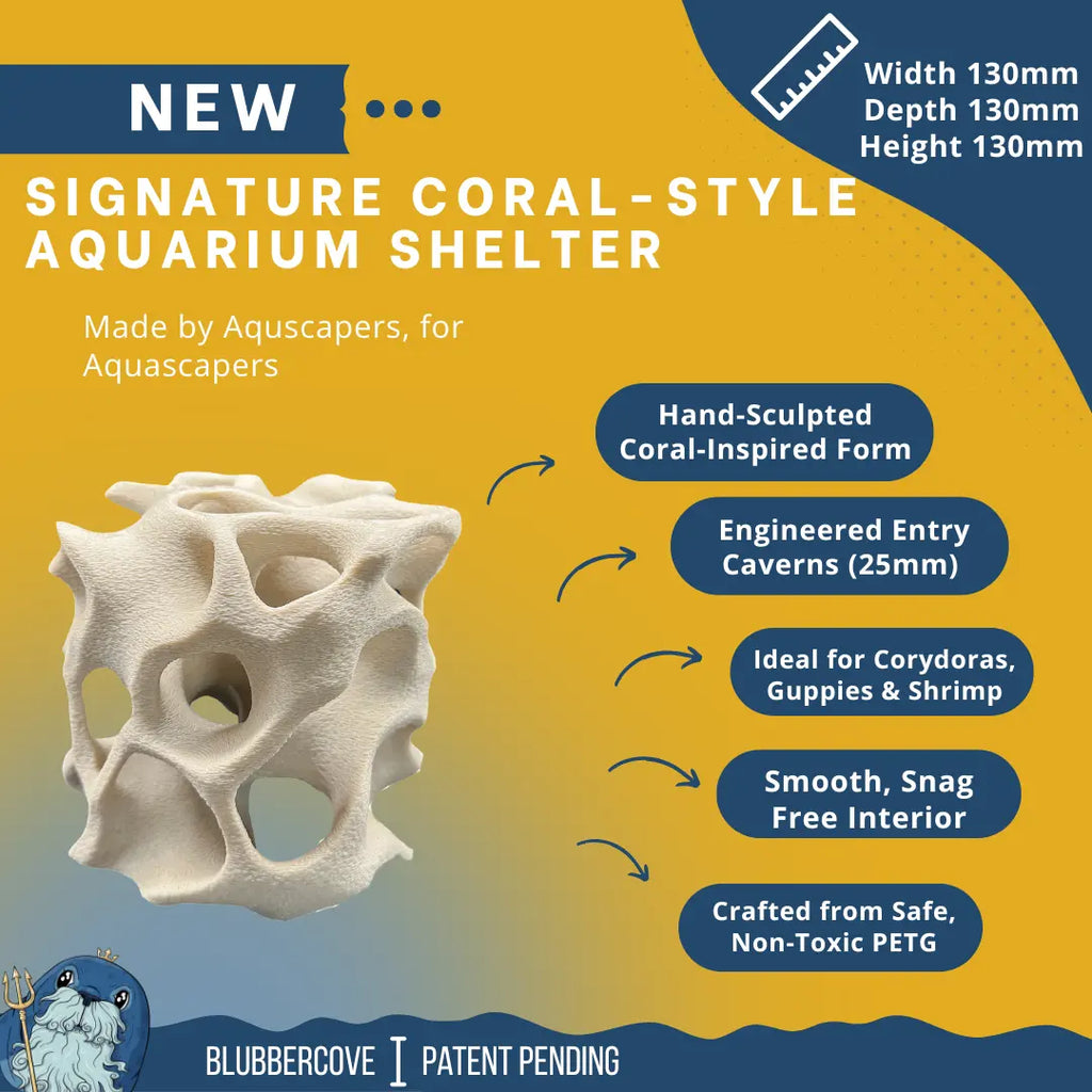 Aquarium Cave for Fish, Shrimp & Plecos – Coral-Style Shelter with 3 Hides for Corydoras, Guppies & Bottom Dwellers Blubber Cove