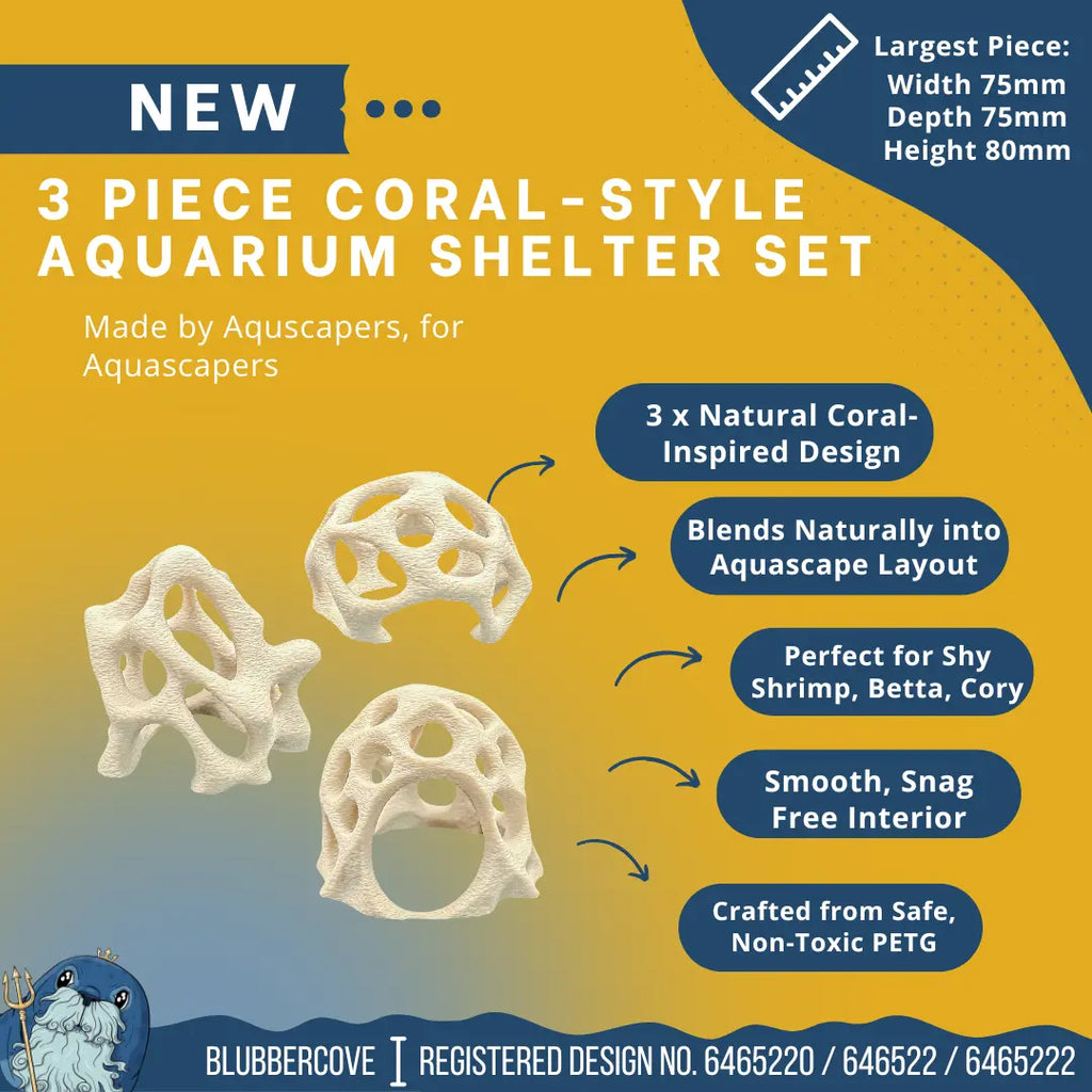 Aquarium Caves Set of 3 – Natural Aquascape Decor for Shrimp, Betta & Nano Fish Blubber Cove