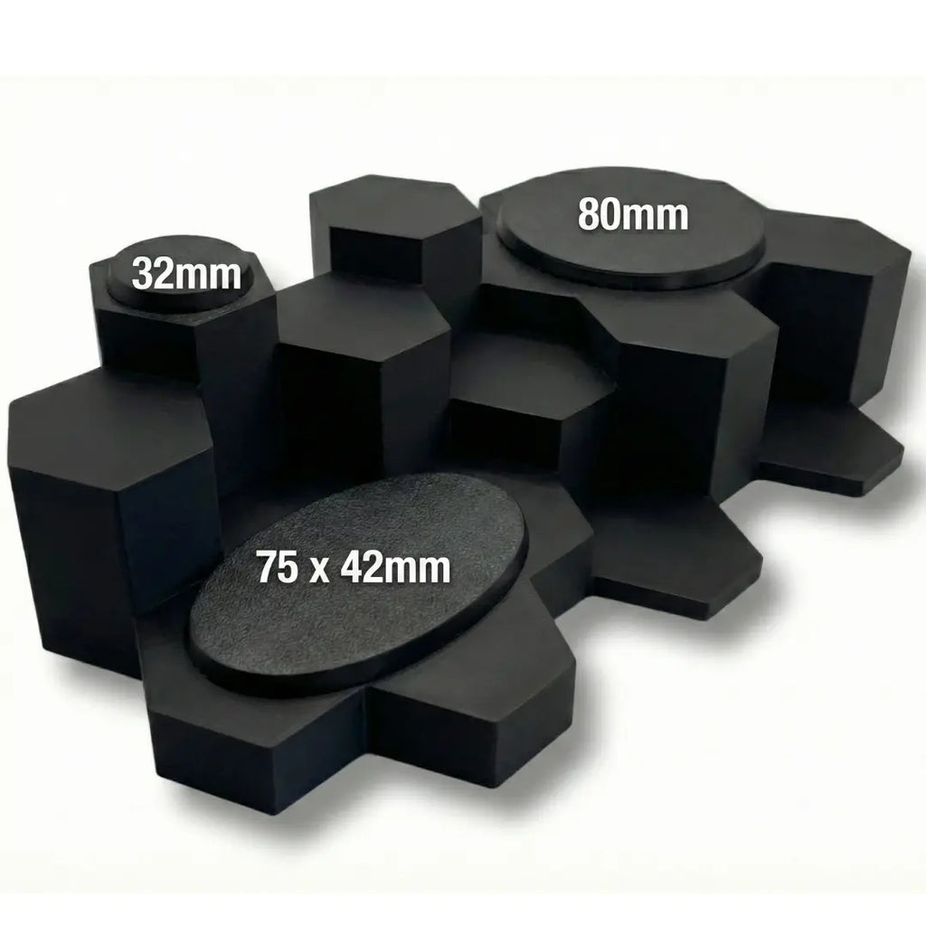 Precision-engineered holder for miniatures on bases up to 32mm.